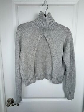 Cozy Light Gray Cutout Turtleneck Sweater